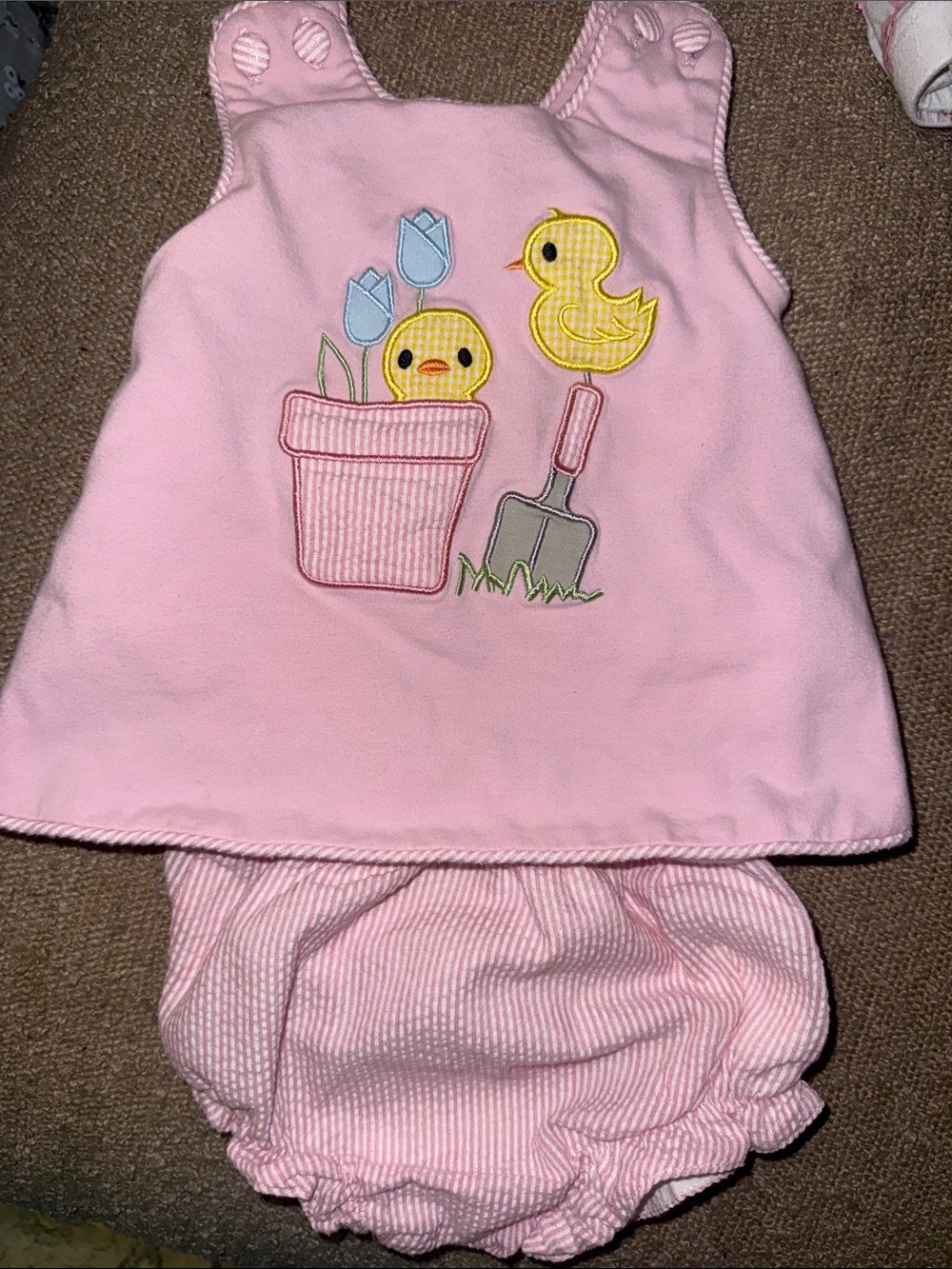 Pink Baby shirt & Bloomers Set with Duck and Tulip Applique - Picture 1 of 2